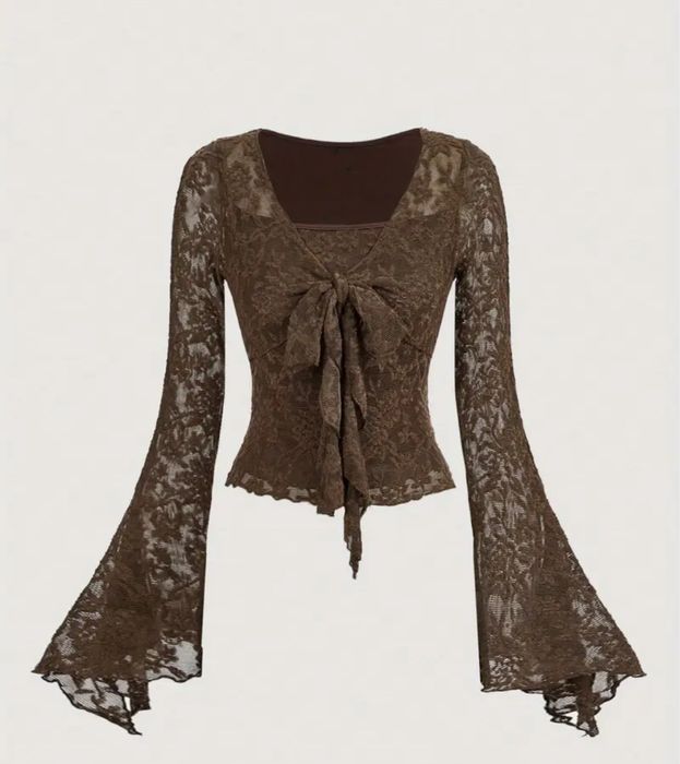 коричнева мереживна кофта y2k (s-m)