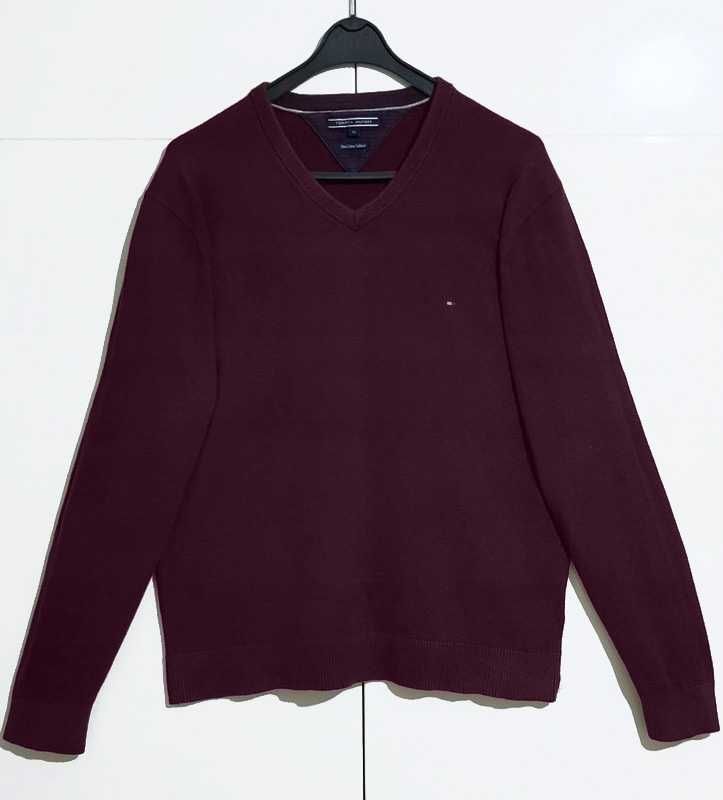 Męski Sweter Bawełna Kaszmir Bordowy Tommy Hilfiger |R. XL
