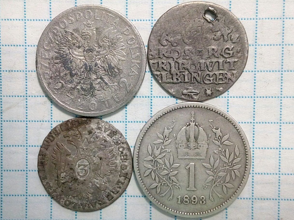 Крейцери, злоті, крона 1632-1932 рр. Срібло. Австрія, Польща, Швеція.