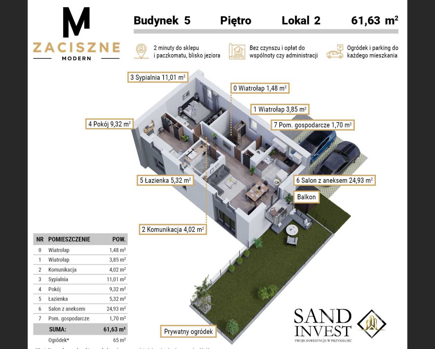 Zaciszne MODERN, mieszkanie 3-pokojowe, parking, ogród, pompa ciepła
