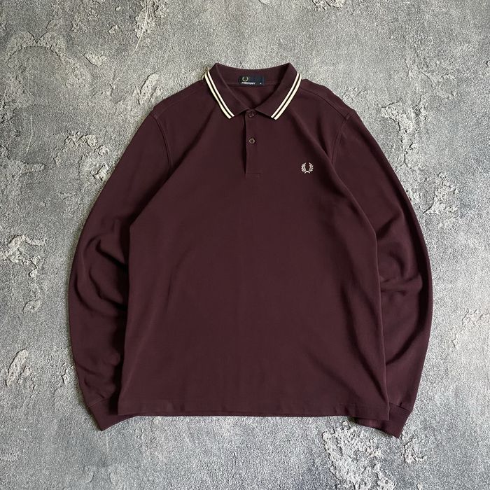 Кофта лонгслів від fred perry у бордовому кольорі , фредак лонг