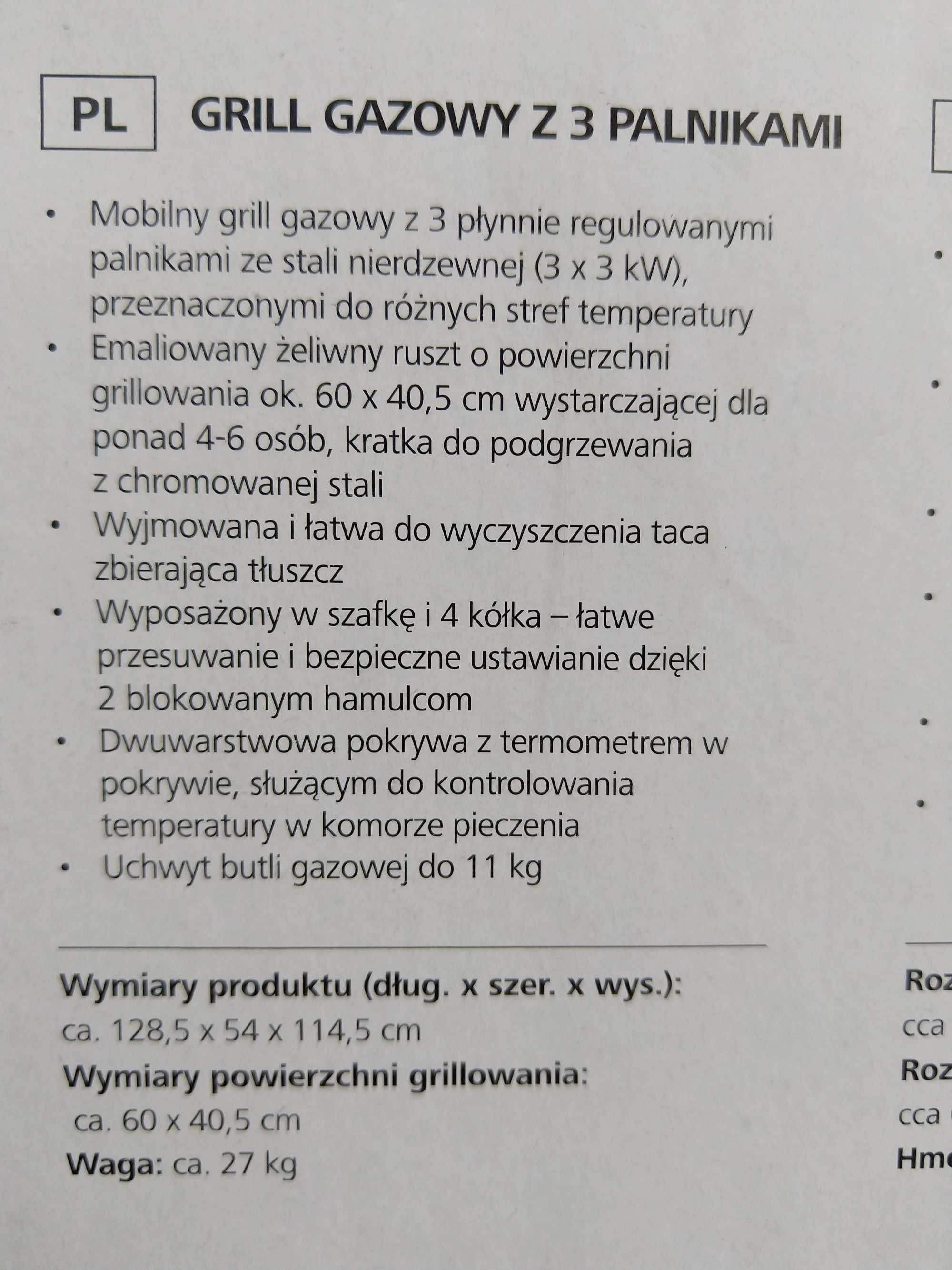 NOWY Grill Gazowy LANDMANN 3.0 9kW 3 Palniki Termostat Kółka Szafka