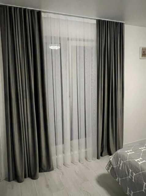бархатні штори комплет 2 сірих штори