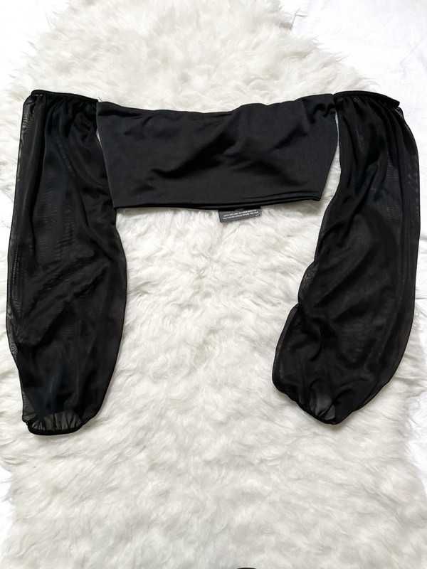 Crop top transparentne rękawy s m bufiaste rękawy przezroczyste