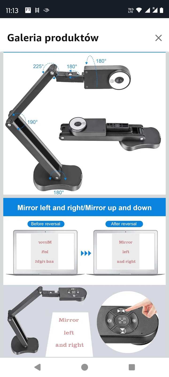 Skaner Kitchbai: Kamera do dokumentów USB i wizualizator 8 MP, kamera