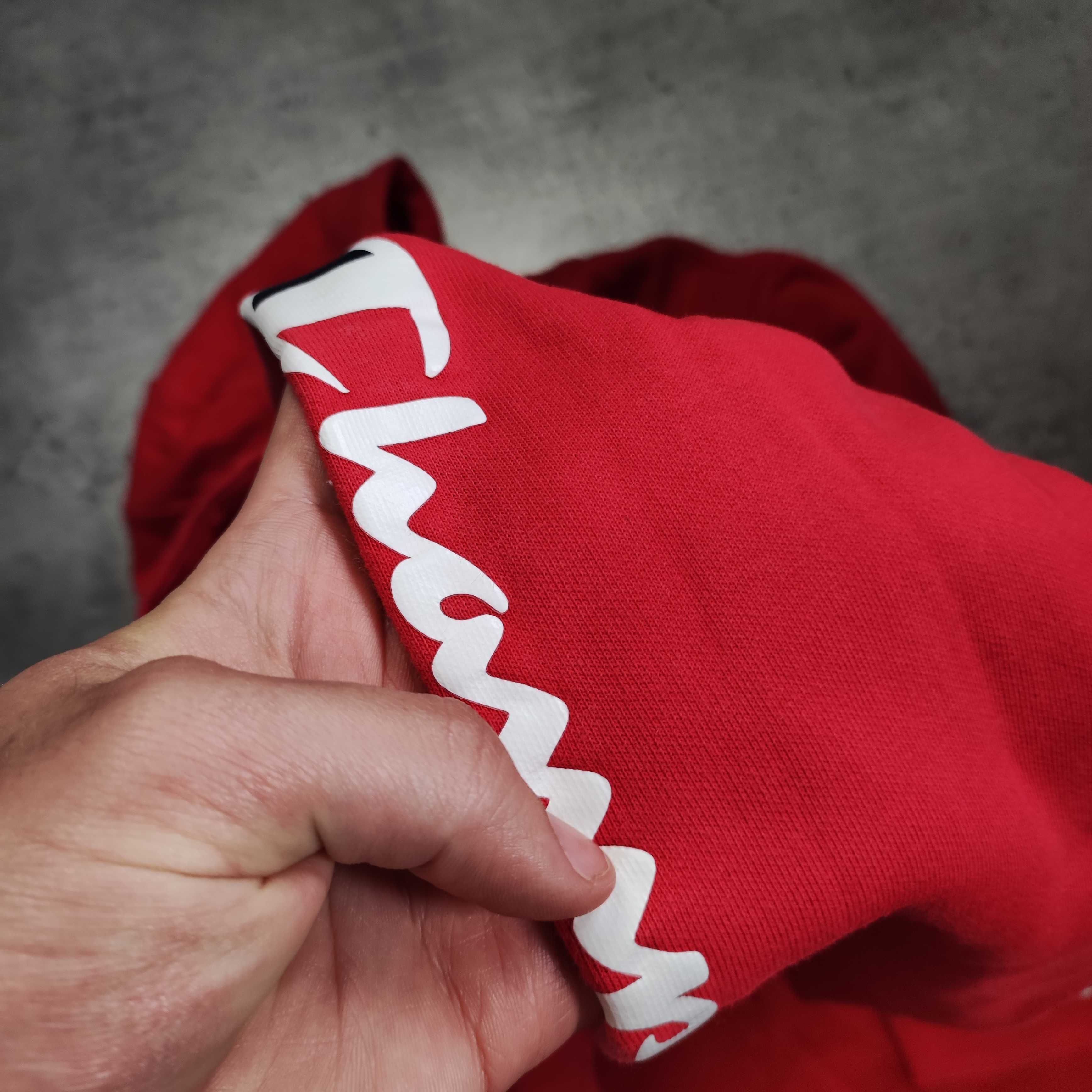 DAMSKA Bluza z Kapturem Bawełniana Czerwona Champion Logo Rękaw