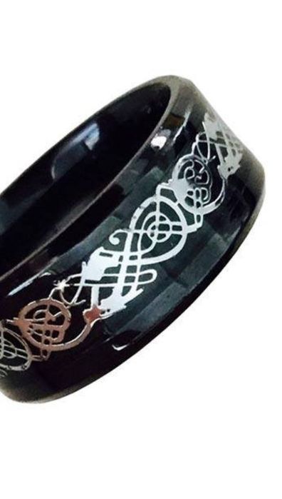 Кольцо мужское "Кельтский дракон" 22 размер черное