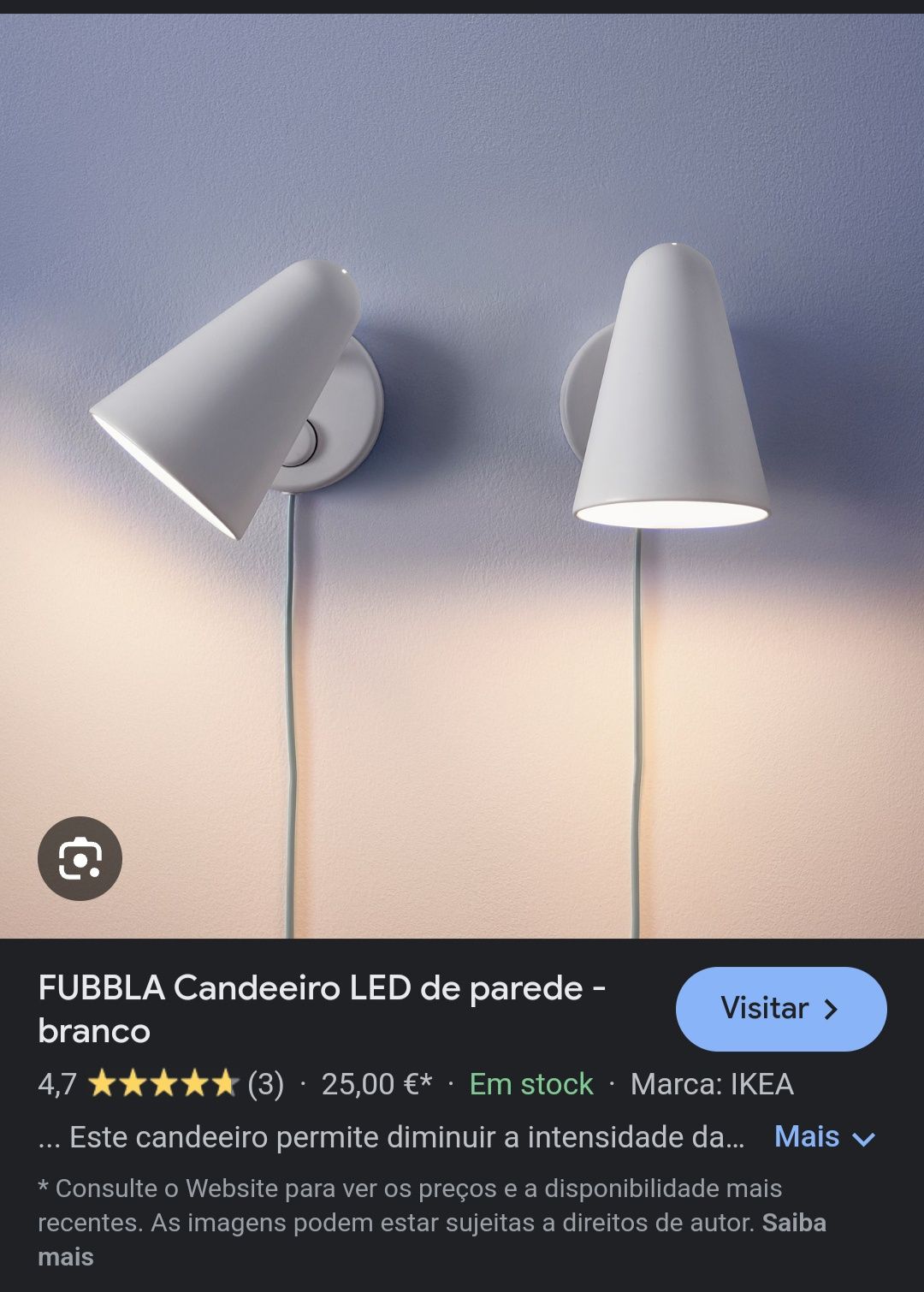 Candeeiro de parede Fubbla IKEA