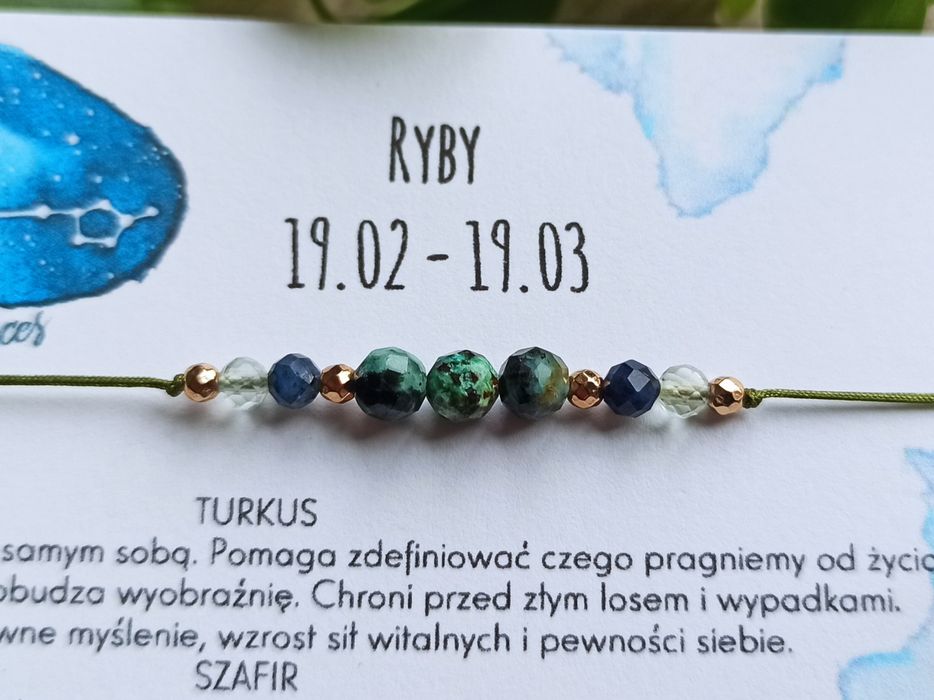 Ryby. Bransoletka amulet. Kamienie.