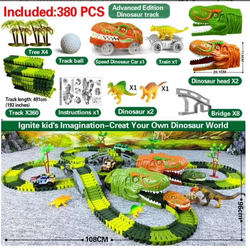 Автотрек Дінозаври Діно гнучкий трек 380 деталей