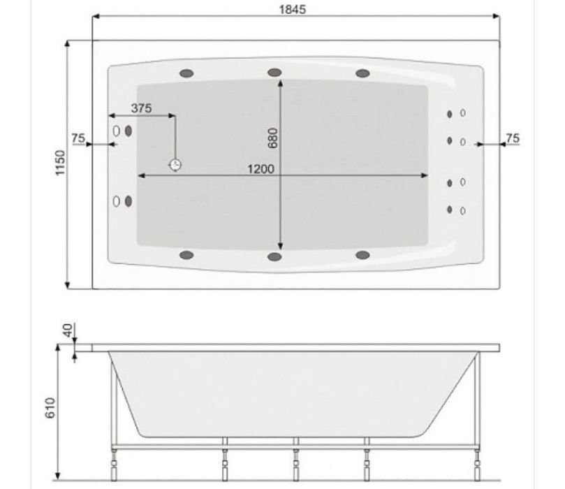 Ціну знижено! Ванна акрилова PoolSpaFantasy 185x115 прямокутна на рамі