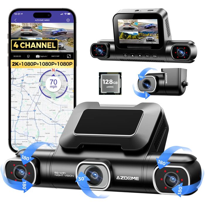 360-градусний відеореєстратор AZDOME M660 із вбудованим GPS, WiFi