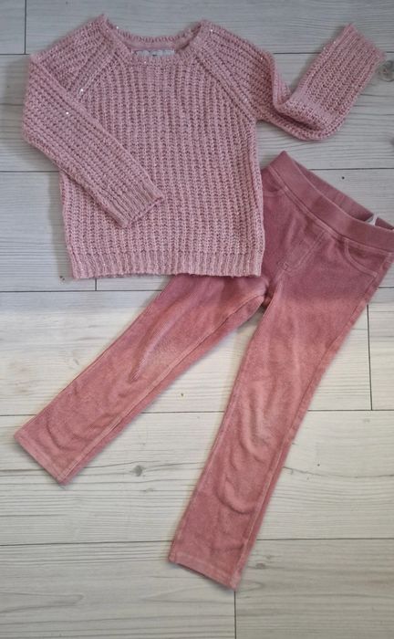 Komplet dla dziewczynki 110 sweter spodnie
