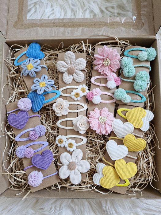 Kolorowe ozdoby do włosów spinki gumki pastelowe dla dziewczynki