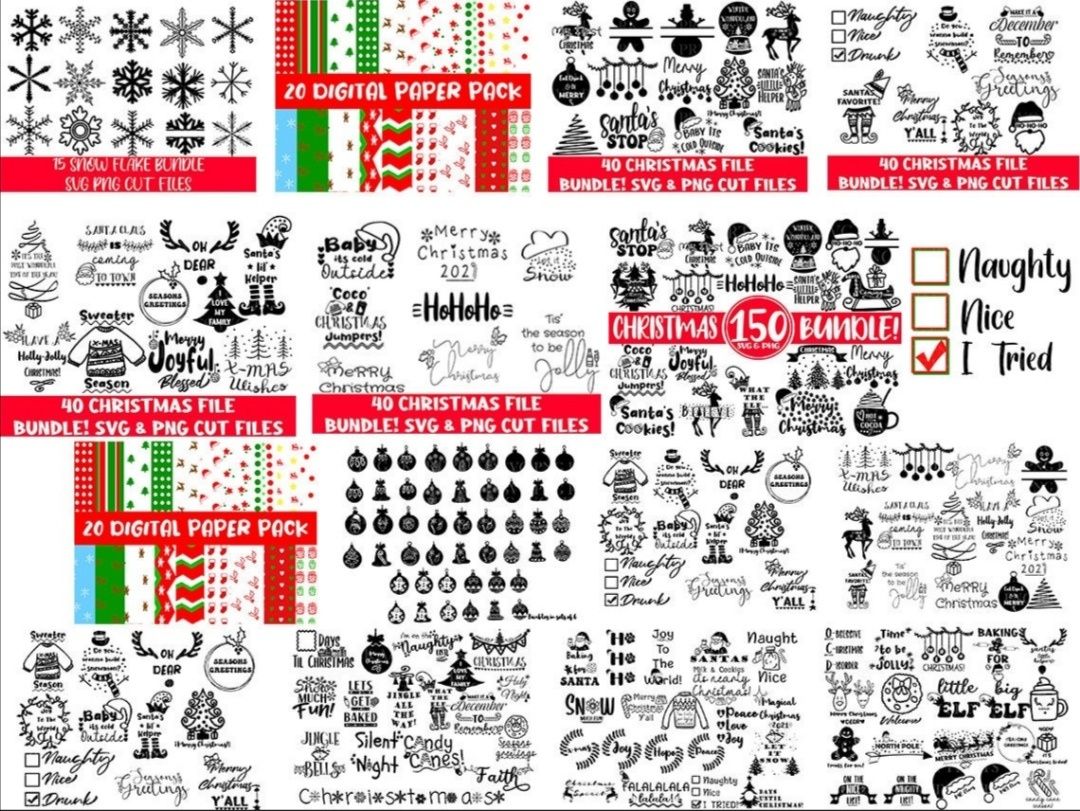 Pack 430 ficheiros de NATAL editáveis SVG e PNG laser, plotter, cnc