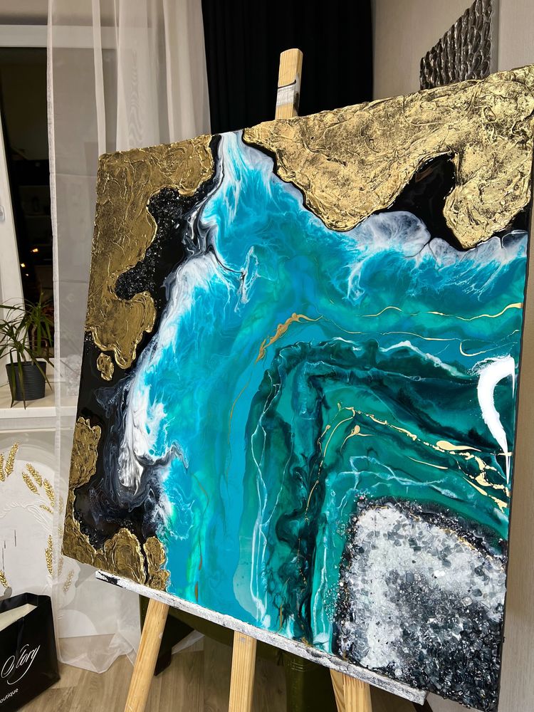 Картина из эпоксидной смолы в наличии океан resin art срез камня