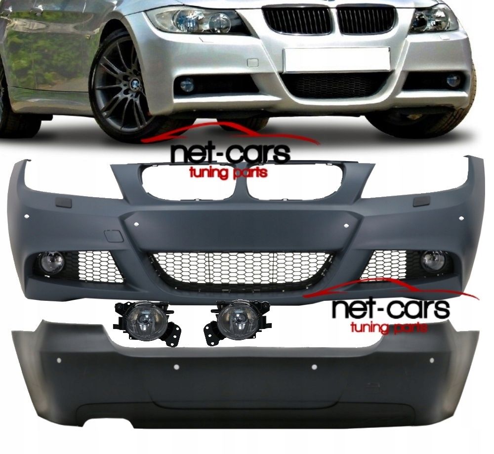Zderzak przód i tył + halogeny BMW 3 E90 05-09 MPakiet PDC SWR