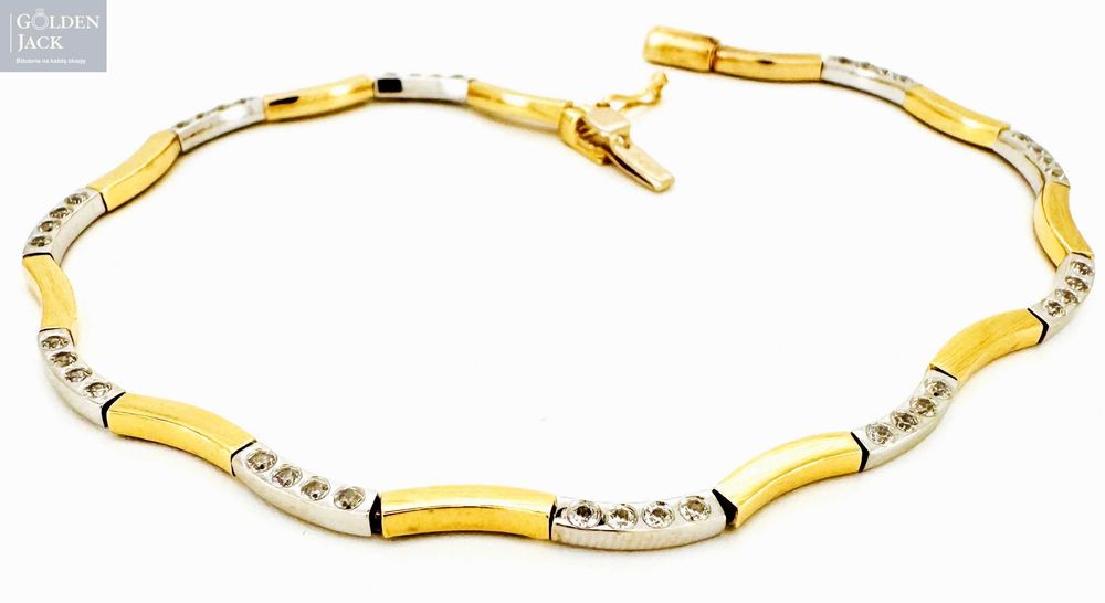 Złota bransoletka elementowa z cyrkoniami złoto pr. 585 dł. 20cm 6,26g