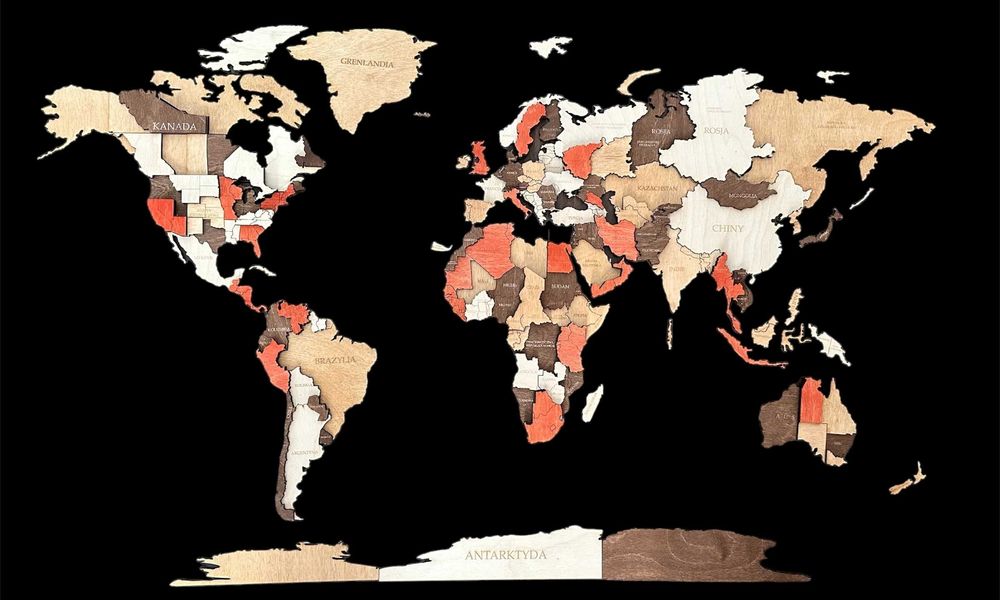 Mapa Świata 3D 210x126cm, 4 kolory, prezent, ozdoba na ścianę
