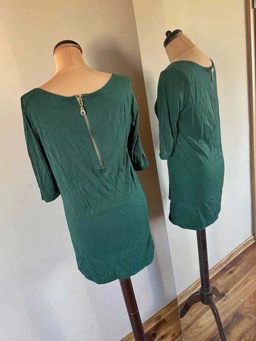 M l. Zielona bluzka tunika zamek zip na plecach asymetryczna zara