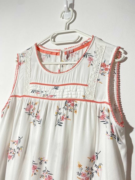 bluzka koszula tunika luźna krótka sukienka biała 100% wiskoza M L róż