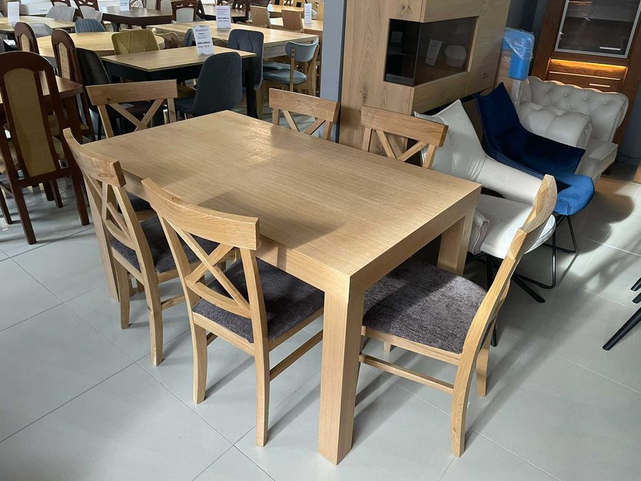 (25ST) Stół dębowy rozkładany + 6 krzeseł, wyprzedaż 2499 zł