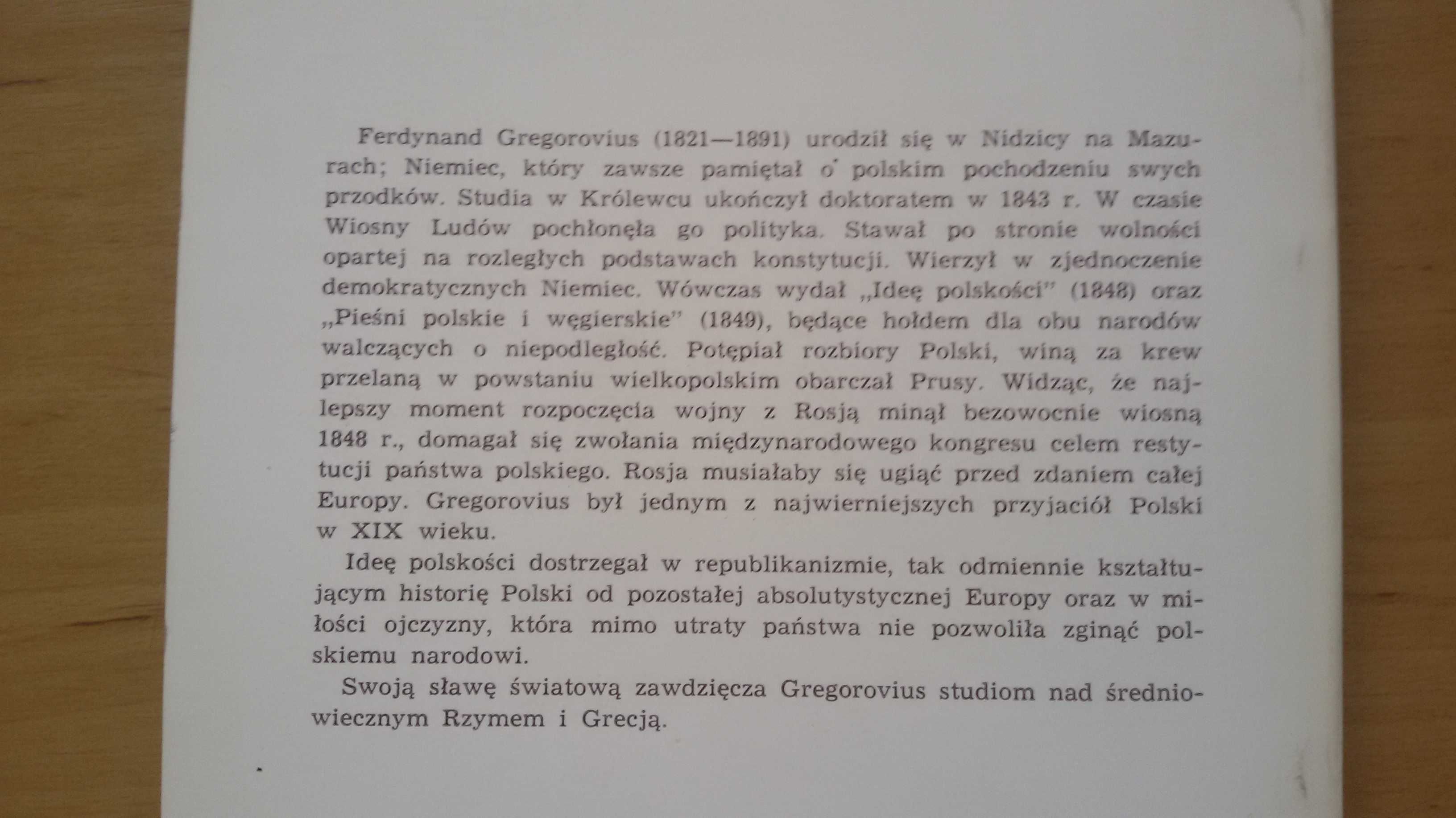 Idea Polskości, Ferdynand Gregorovius, wydanie pierwsze