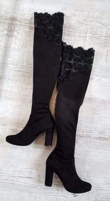 Eleganckie kozaki muszkieterki wiosenne gipiura 41 Polska produkcja