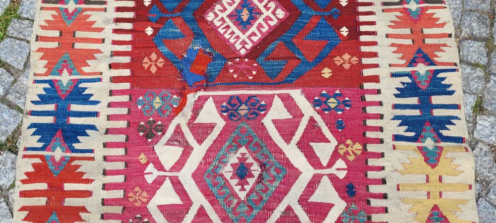 szczegółowy antyczny orientalny r.tkany dywan kilim turcja 85/140cm