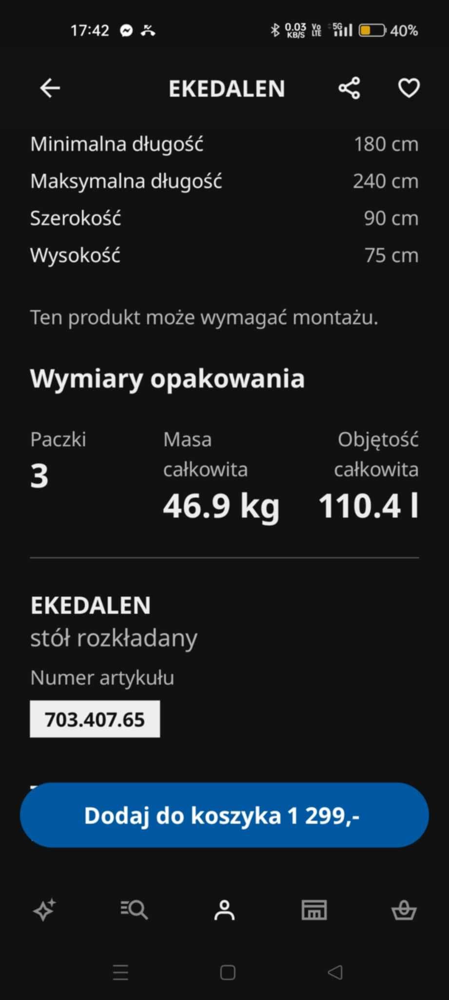 Stół rozkładany kolor biały IKEA
