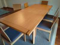 Conjunto de mesa extensível + 6 cadeiras + aparador de madeira maciça