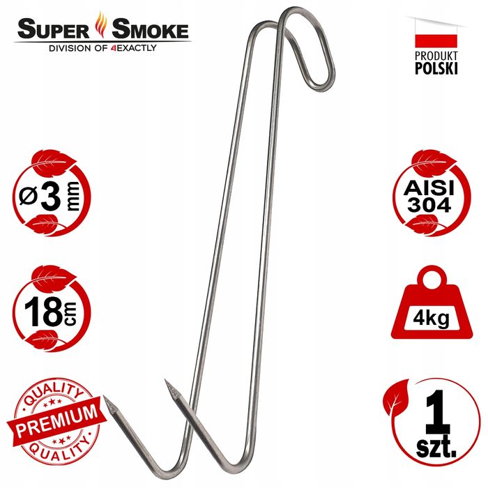 Hak Wędzarniczy Super Smoke do tusz ryb uniwersalny 3mm Premium 18cm