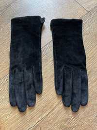 Czarne zamszowe damskie rękawiczki H&M rozm. S