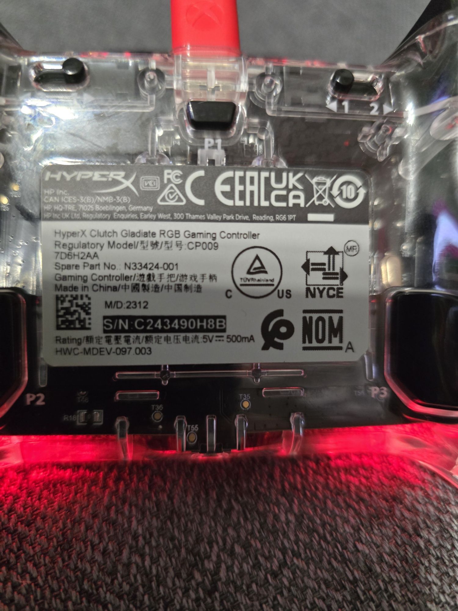Геймпад HyperX Clutch Gladiate RGB, Xbox, PC, USB-A Clear