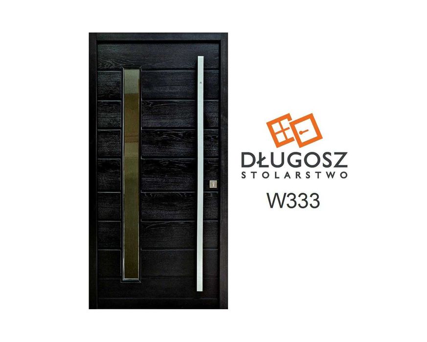 Drzwi DŁUGOSZ zewnętrzne dębowe czarne pochwyt ciepłe powietrze GOTOWE