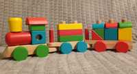 Drewniana zabawka edukacyjna Lokomotywa i puzzle