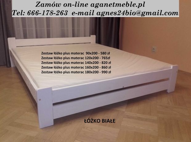 Nowe Łóżko + Materac Białe / Siwe 90x200 120x200 140x200 160x200