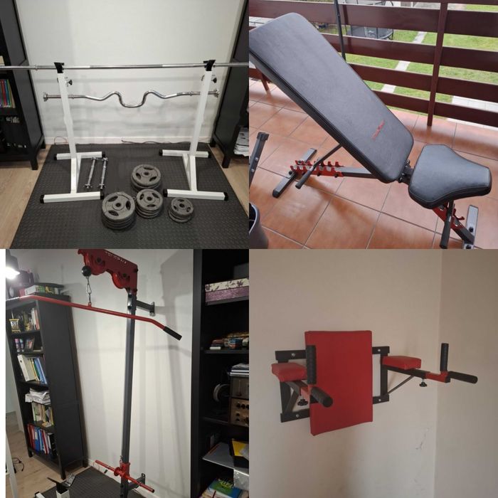 Duży Zestaw: Ławeczka, Obciążenie, wyciąg, stojaki, sztangi, siłownia