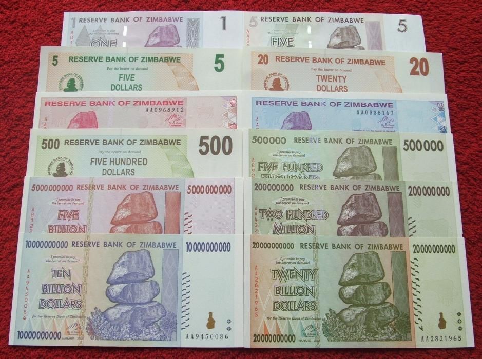 ZIMBABWE Kolekcjonerskie Banknoty Zestaw - 14 sztuk UNC