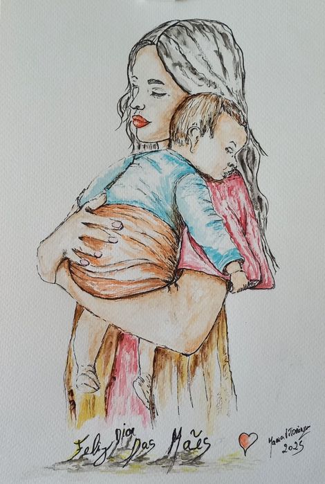 Ilustração por fotografia 30x40cm/carvão/azul cobalto/aguarela