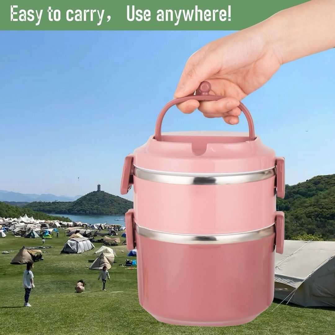 Lunch box 1,7L z dwoma pojemnikami, stelażem, sztućcami – nowy
