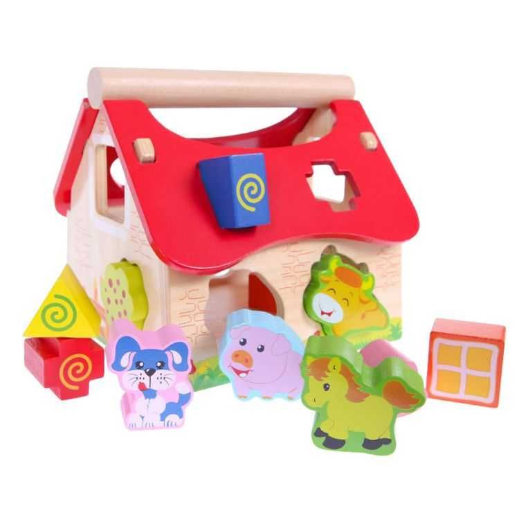 Drewniany domek farma sorter  kształtów klocki  Ecotoys