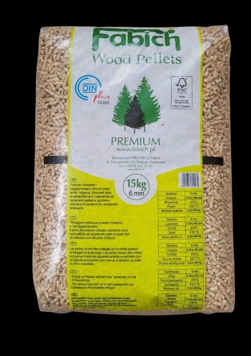 Pellet Fabich Premium DINplus 6 lub 8 mm 975kg paleta - dostawa gratis