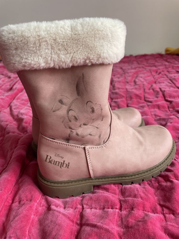Ocieplane Kozaczki 32 buty zimowe Disney Bambi pudrowy róż