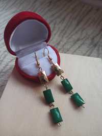 Wyjątkowe zielone kolczyki boho green earrings bigle kolor złoty