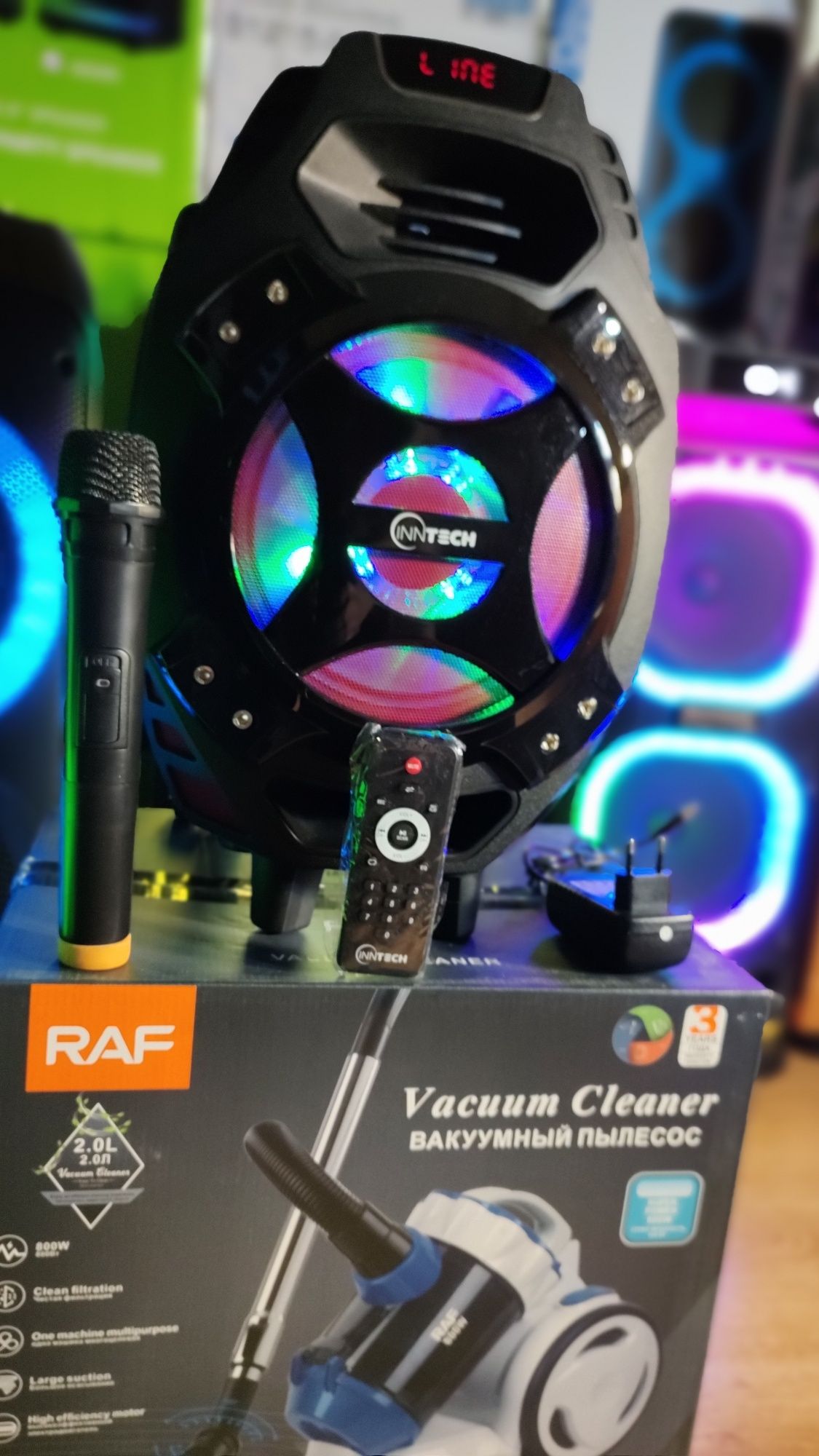 Блютуз акустика Караоке Temeisheng-Q7 USB/FM/Пульт ДУ/микрофон/