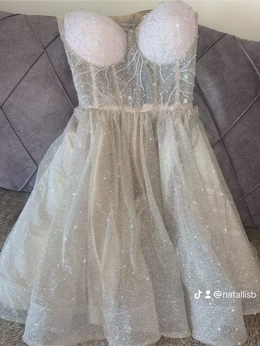 Шикарна випускна сукня шампань з блиском