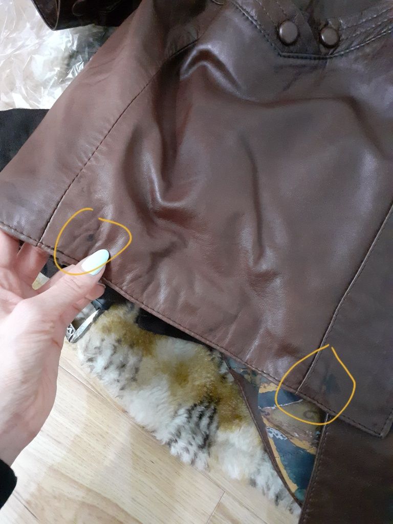 Brązowa skórzana kurtka płaszcz Vintage brown leather jacket coat