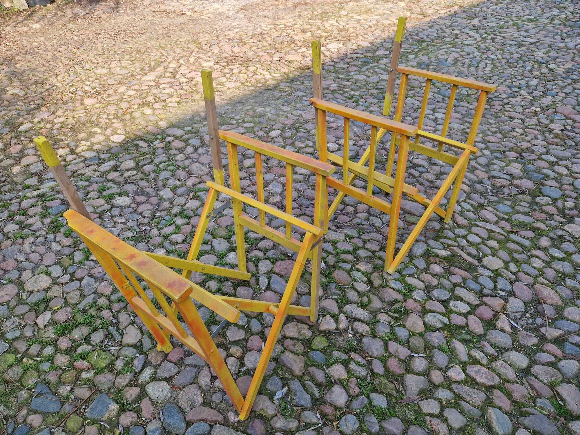 Krzesła reżyserskie, drewniane, kempingowe, retro, do wykończenia.