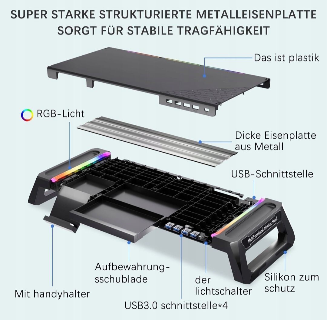 MOOJAY Składany Stojak Podstawka Pod Monitor Gamingowa USB 3.0 RGB Cza